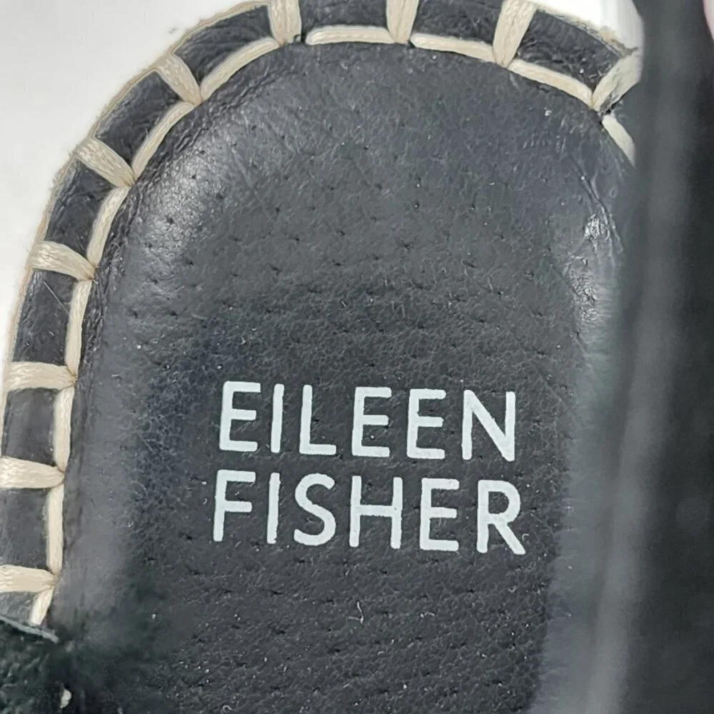 EILEEN‎ FISHER NWOB Whim Nubuck Leather Espadrille Wedge Sandal Black